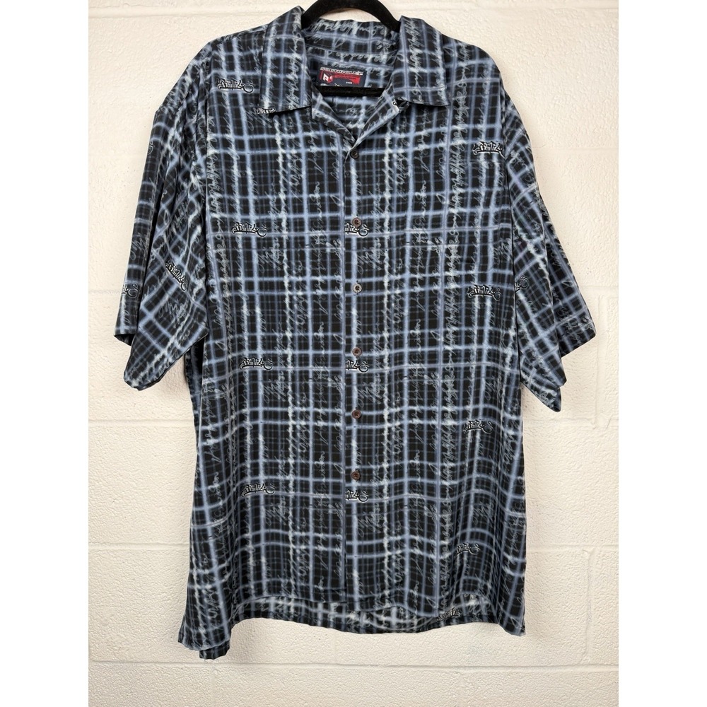Vintage Y2K Southpole Navy Abstract Grid Shirt XXL Hip Hop Skater